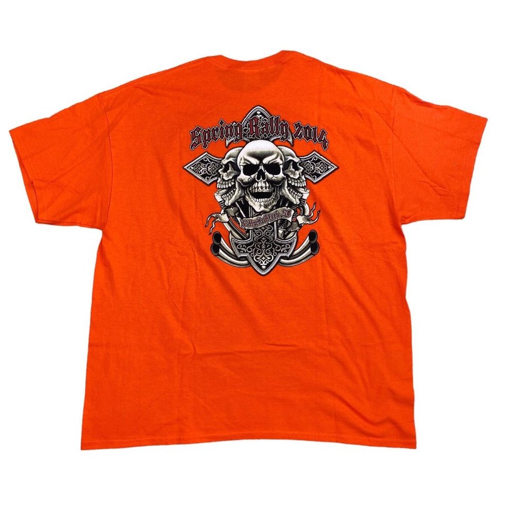Spring Bike Rally 2014 T-Shirt 2XL N. Myrtle Beach SC Orange Skull Pipes NWOT